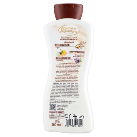 Spuma di Sciampagna Benessere Nutriente Bagnodoccia Crema Olio di Argan e Patchouli 500 ml